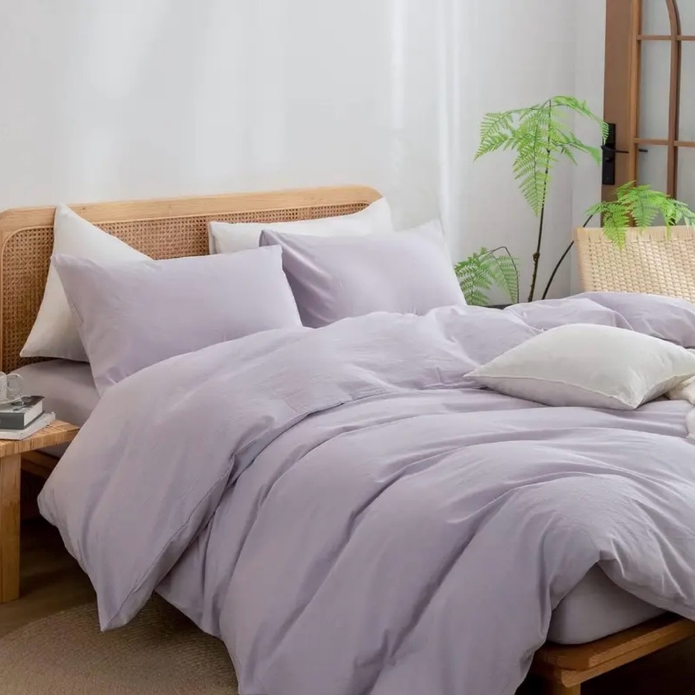Lavender Duvet Queen Size Set Linen Material Includes Cover & 2 Pilllowcases NEW